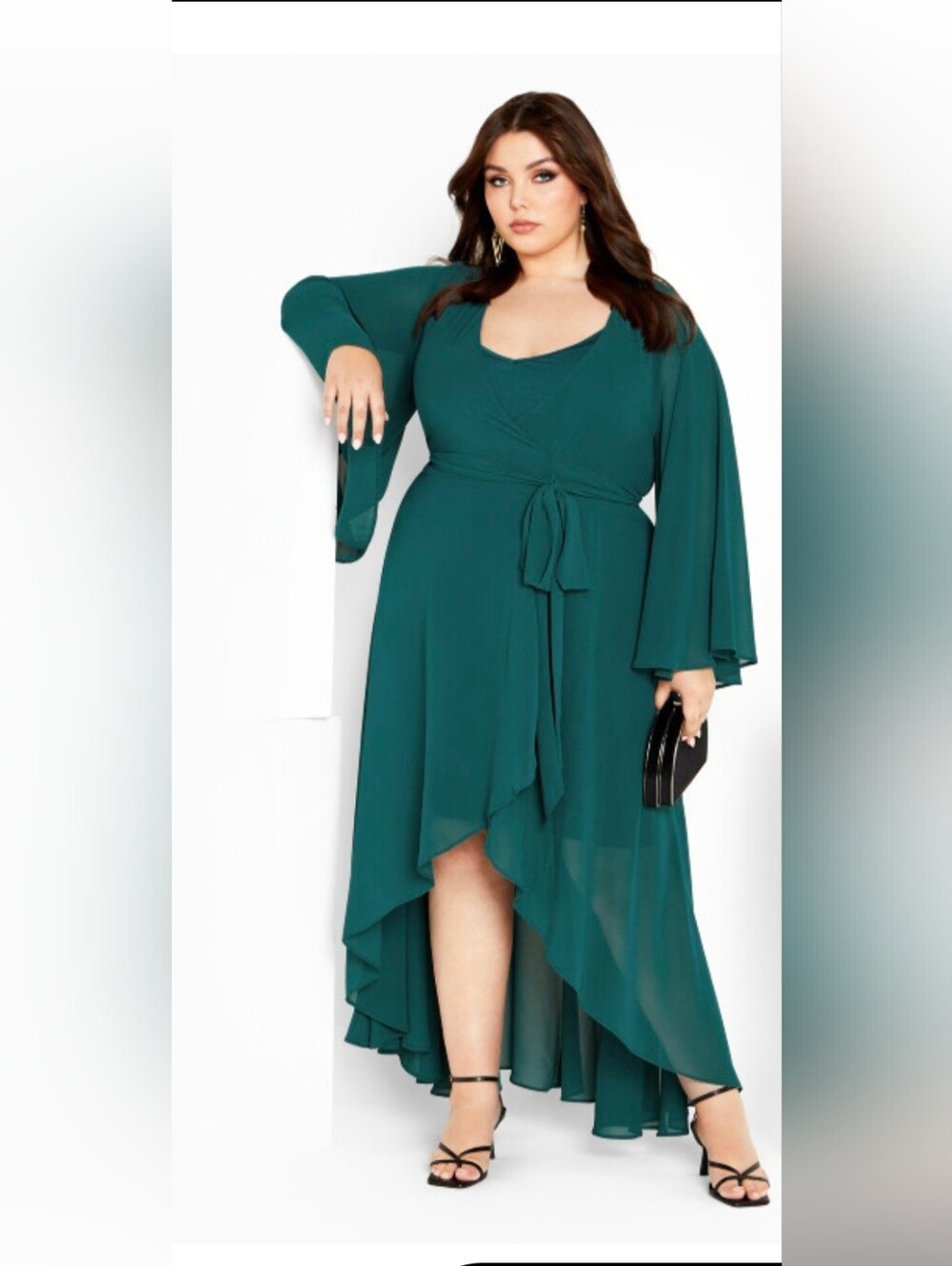 City Chic Fleetwood Maxi High-Low Wrap Dress Alpine Green Size L/US20 - Picture 2 of 14